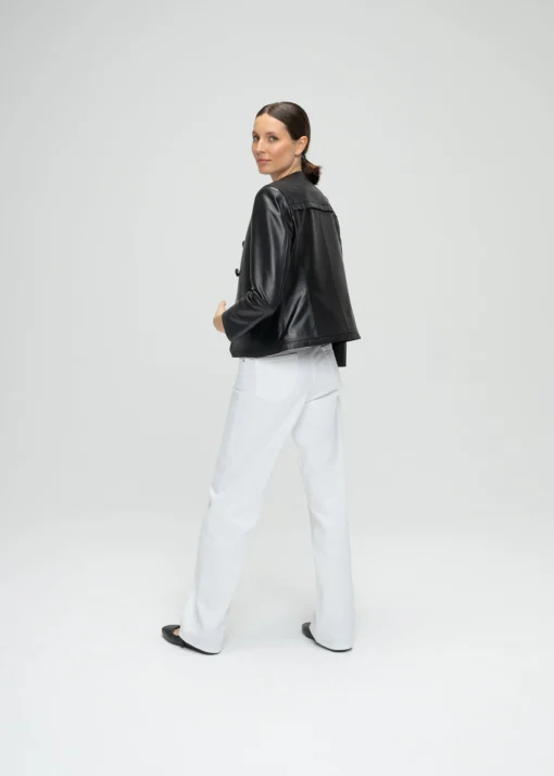 Veste tailleur à frange en cuir noir