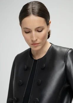 Veste tailleur à frange en cuir noir