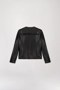 Veste tailleur à frange en cuir noir