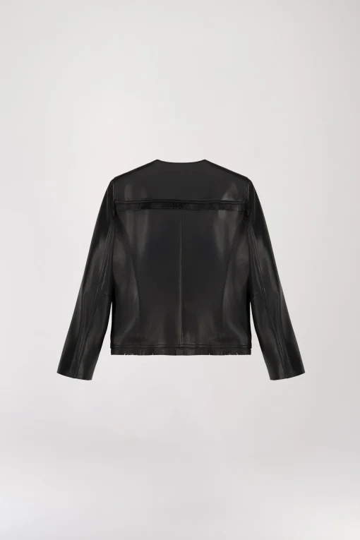 Veste tailleur à frange en cuir noir