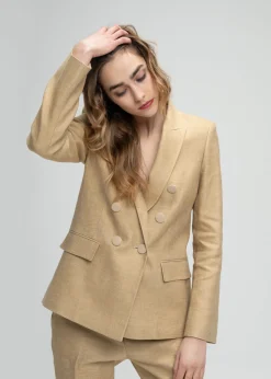 Veste tailleur croisée cintrée beige