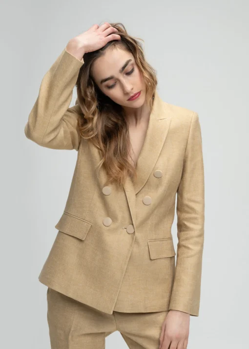 Veste tailleur croisée cintrée beige