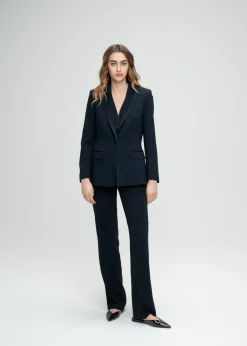 Veste tailleur en crêpe envers satin marine