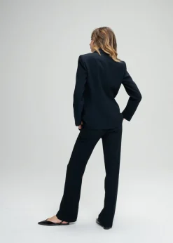 Veste tailleur en crêpe envers satin marine
